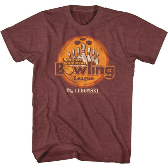 The Big Lebowski Socal Bowling League Vintage Maroon Heather Adult T-Shirt 4Xl