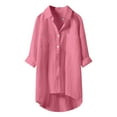 thumbnail image 2 of Weiqiqre Womens Spring Tops Oversized Linen Shirts Blouses Tops Long Sleeve High Low Button Up Shirts, 2 of 4