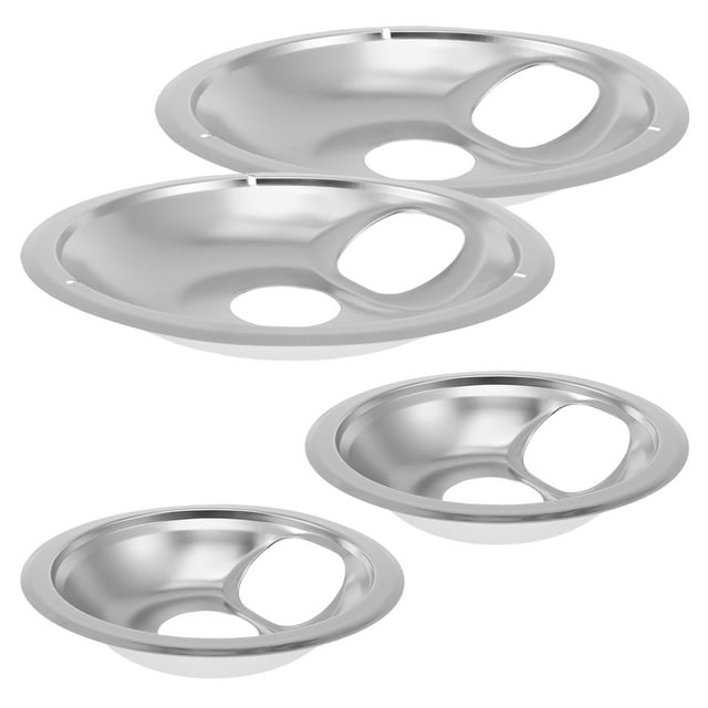 Wekvgz Ensemble de 4 Bacs à Ordures avec Revêtement Chromé, Résistant à la Chaleur, pour Cuisinière Ronde, Réchaud Électrique, Comprend 2 Bacs de 6 Pouces et 2 Bacs de 8 Pouces pour Cuisine Maison