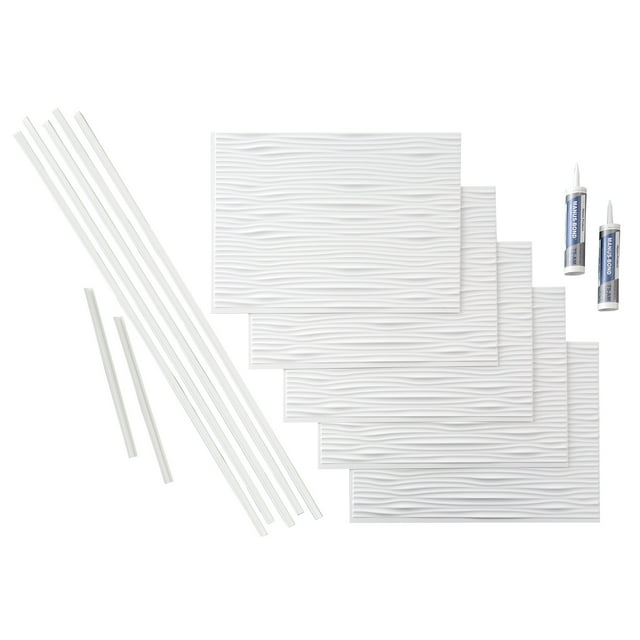 FASÄDE Waves Decorative Vinyl Backsplash 15 sq ft Kit in Matte White