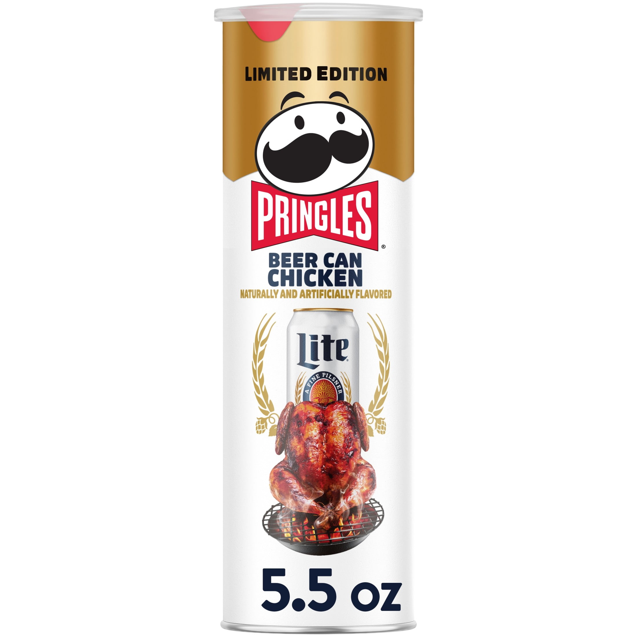 (4 pack) Pringles Miller Lite Beer Can Chicken Potato Crisps Chips, Lunch Snacks, 5.5 oz Canister