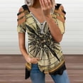 thumbnail image 2 of Reverse Pole Compass Womens Summer V Neck Zipper Top Short Sleeve T Shirt Off Shoulder Top Casual Classy Loose Shirts, 2 of 7