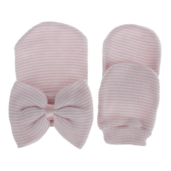 Sardfxul Newborn No Scratch Mittens Cute Bow Hat for Infants Unisex Preemie Gloves Set