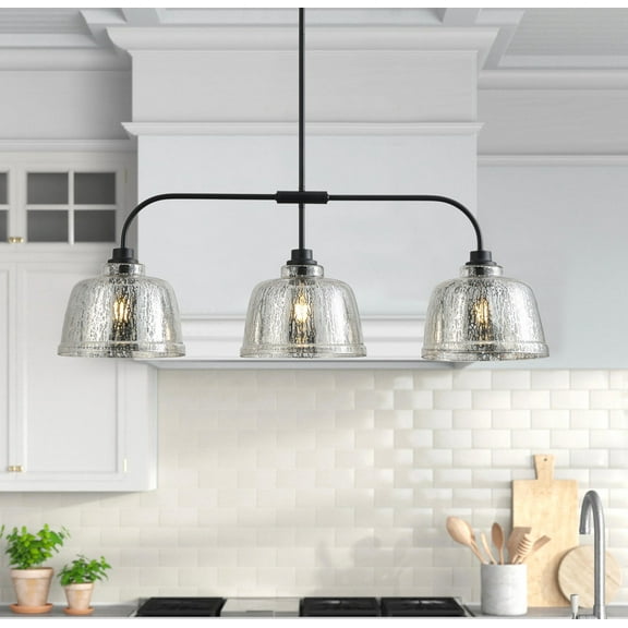 37.01 inches Pendant Light Fixture with Seeded Glass Shade, 3-Light Hanging Lighting for Living Room, Dining Room (E26 Base)