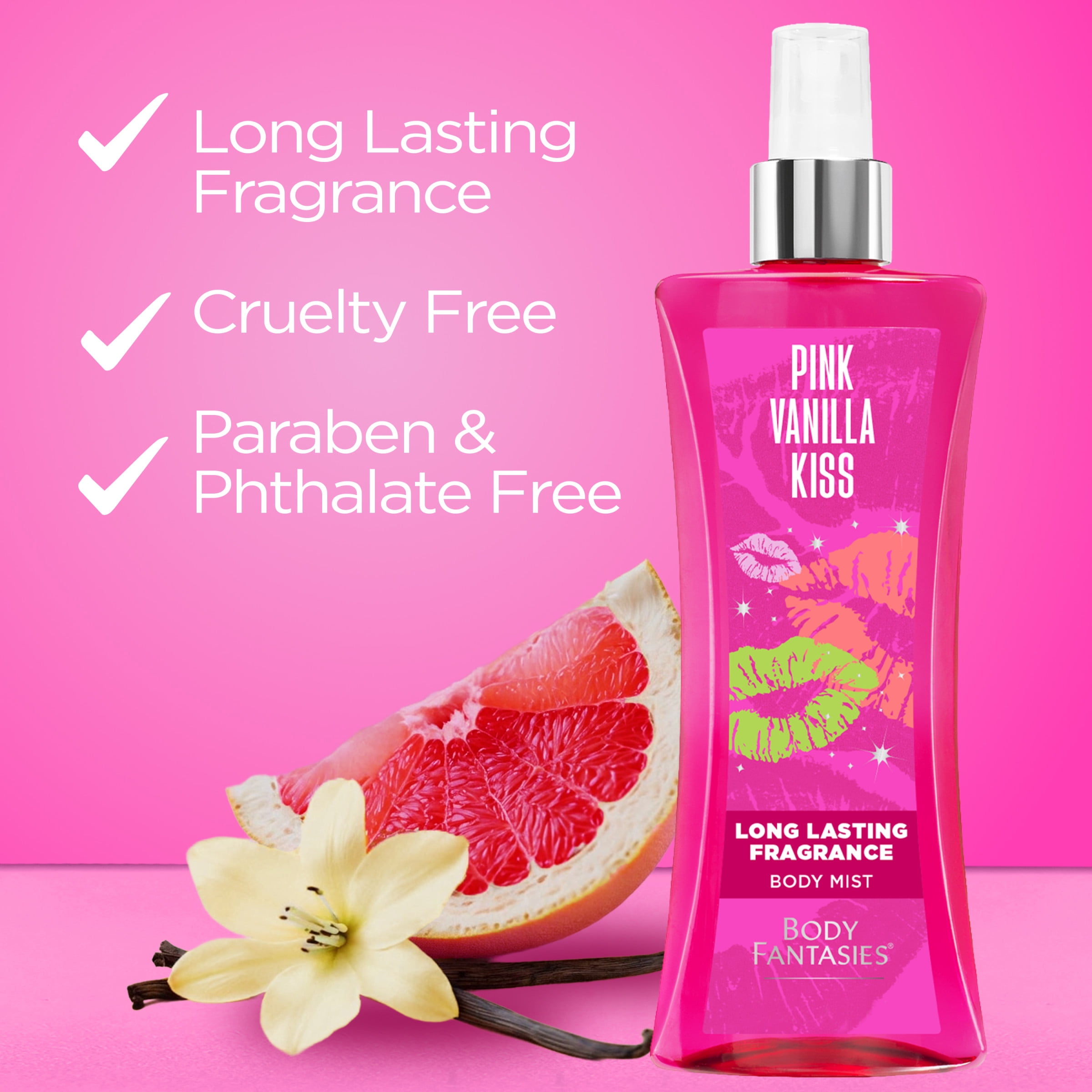 Body Fantasies Signature Pink Vanilla Kiss Fantasy Fragrance Body Spray, 3.2 fl oz