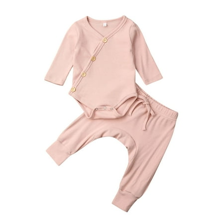 

JBEELATE Infant Baby Boys Girls 2Pcs Outfits Knitted Long Sleeve V-neck Romper Bodysuit+ Drawstring Long Pants Suits Set