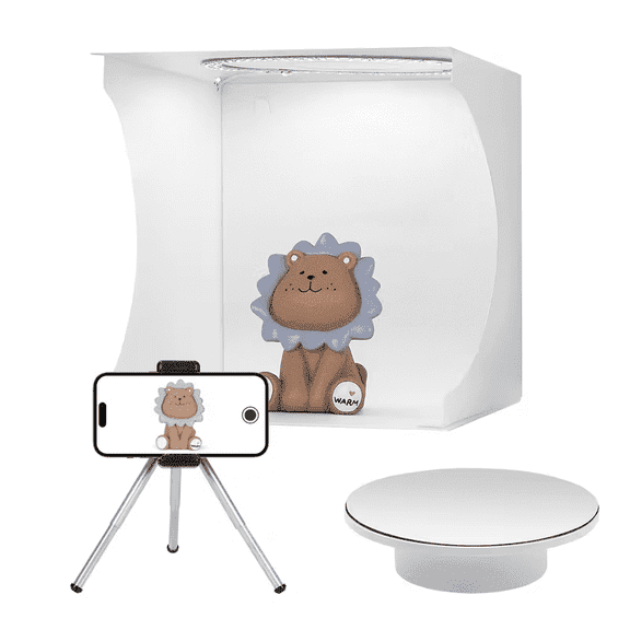 12.2in LED Photo Studio Box, 128 LED Beads with CRI>95, Adjustable Color Temperature & Brightness, 360° Rotating Stand & 6 Backdrops for Small Product Photography