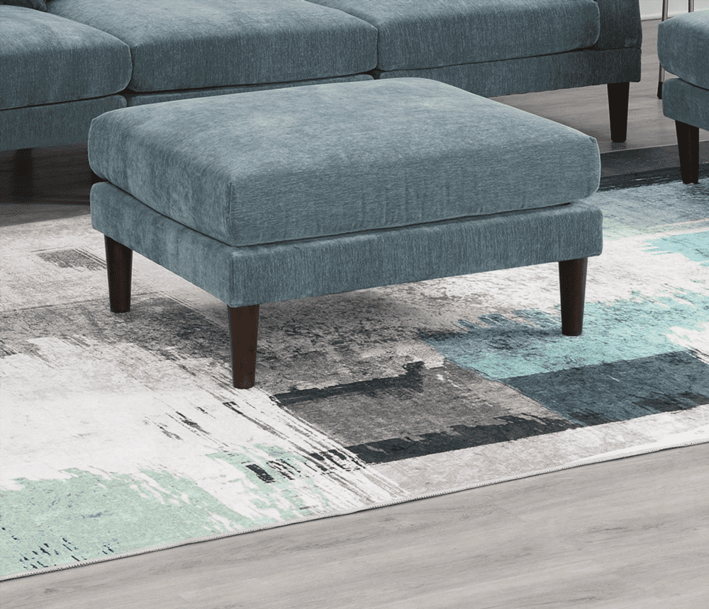 Beautiful Mineral Color Ottoman | Morgan Fabric 1pc Ottoman with Soft Cushion & Wood Legs for Living Room Furniture