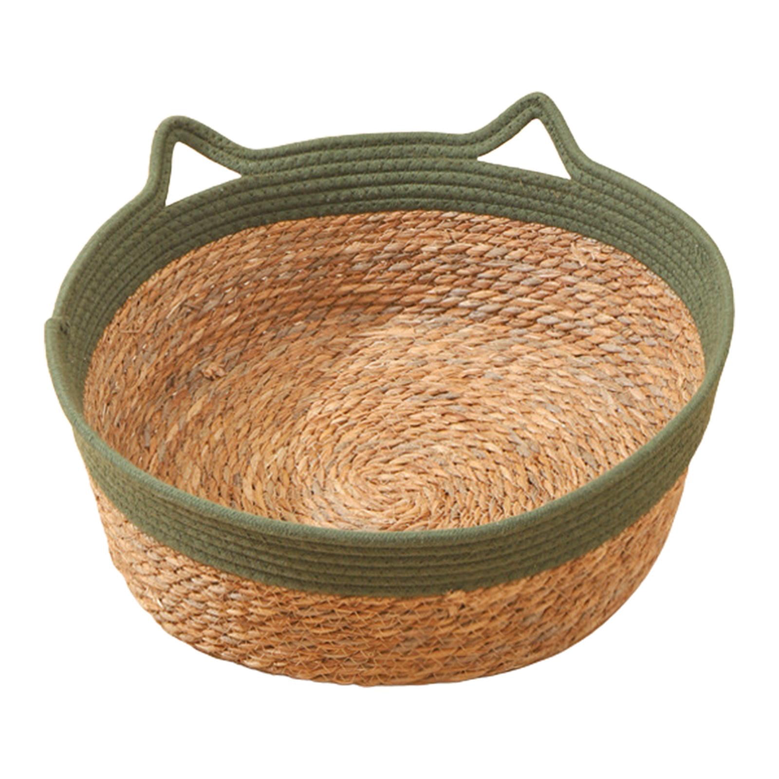 Cat Scratcher Bed Handmade Straw Cat Bed Basket for Indoor Cats Breathable Pet House Nest Scratch-Resistant for Furniture Protection Green 35cmx13cm
