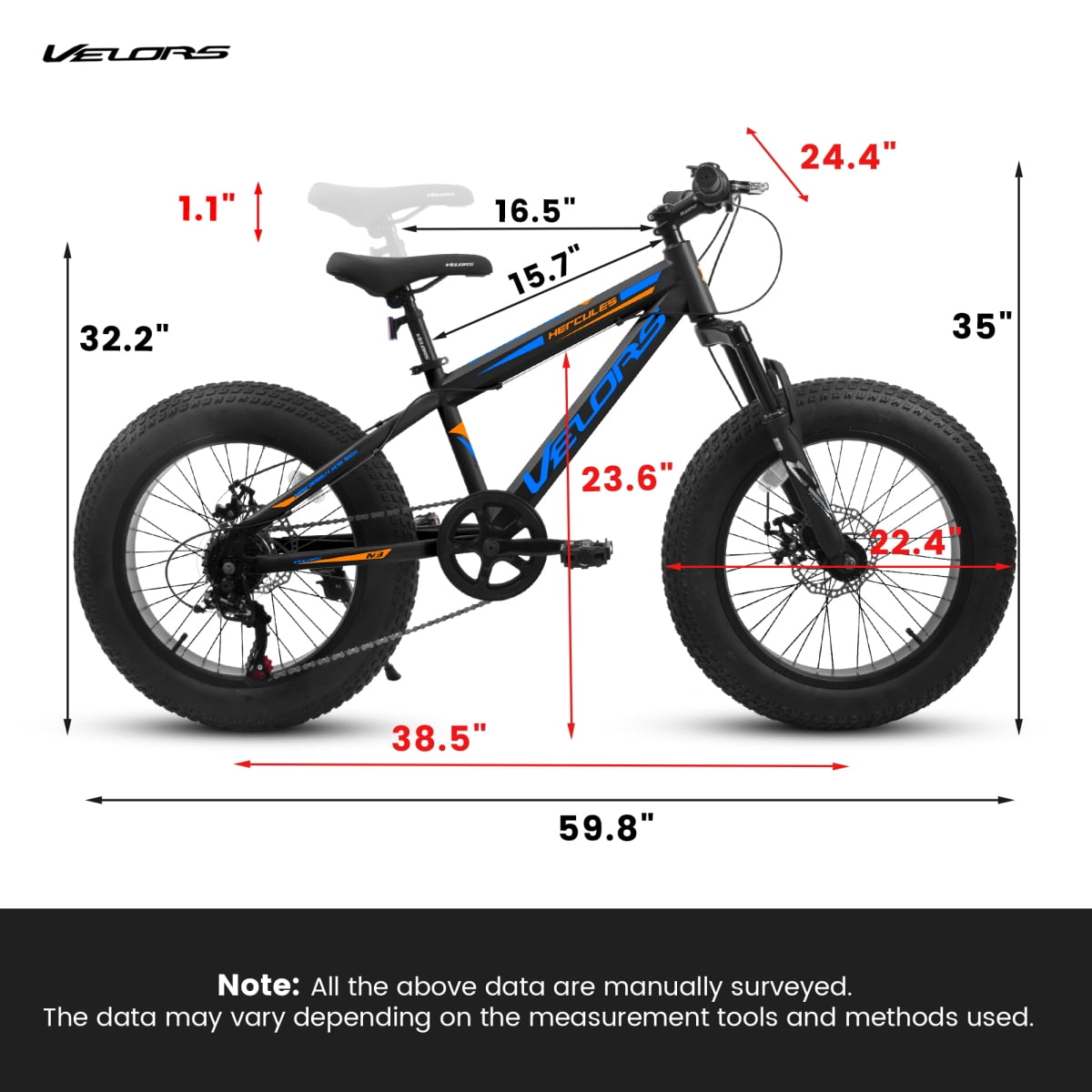 LuckyNote 20 Inch Fat Tire Bike for Adults, 7 Speed Mountain Bike with Dual Disc Brakes, High Carbon Steel Frame, Front Suspension, Black