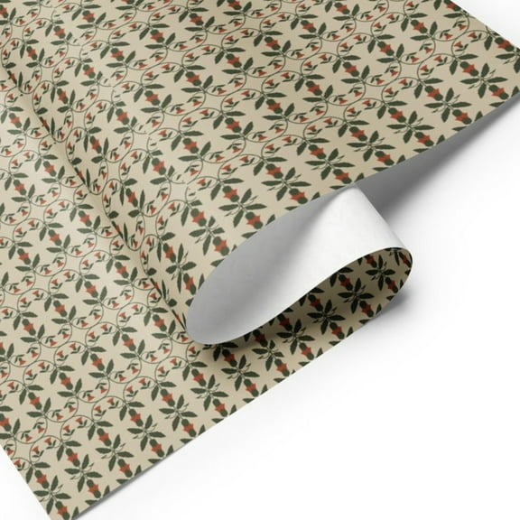 Vintage Floral Wrapping Paper 23x58in Scandinavian Folk Art Design Festive Green Red Christmas Gift Wrap Beige Background for Christmas