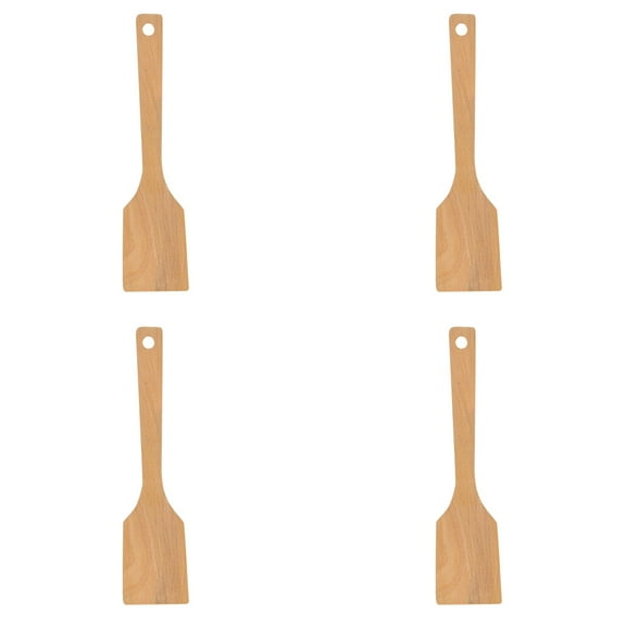 HJQEQVD 11 Inch Big Wooden Spatula for Cooking Giant Wood Shovel Scraper Utensil for Large Cast Iron Kitchen Spatula Flat Multipurpose Long Handle Frying Turner Heat Resistant, 4PCS, Khaki