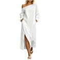 thumbnail image 2 of Guieoi Shift Dresses for Women 2026 Fall Off-Shoulder Long-Sleeve Slit Dress with Pockets Loose-Fit Maxi Casual Dress White L, 2 of 5