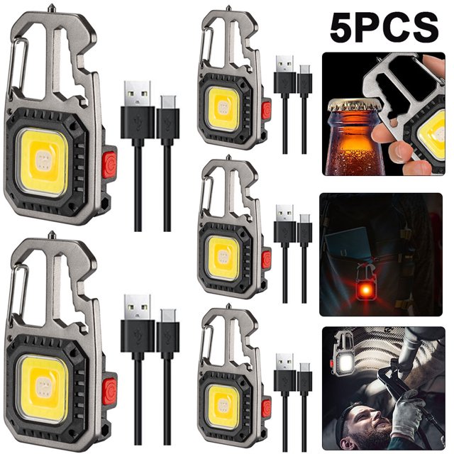5 Uds Mini COB Llavero 600LM Con Gancho Linterna Camping 500mAh (marrón Oscuro)