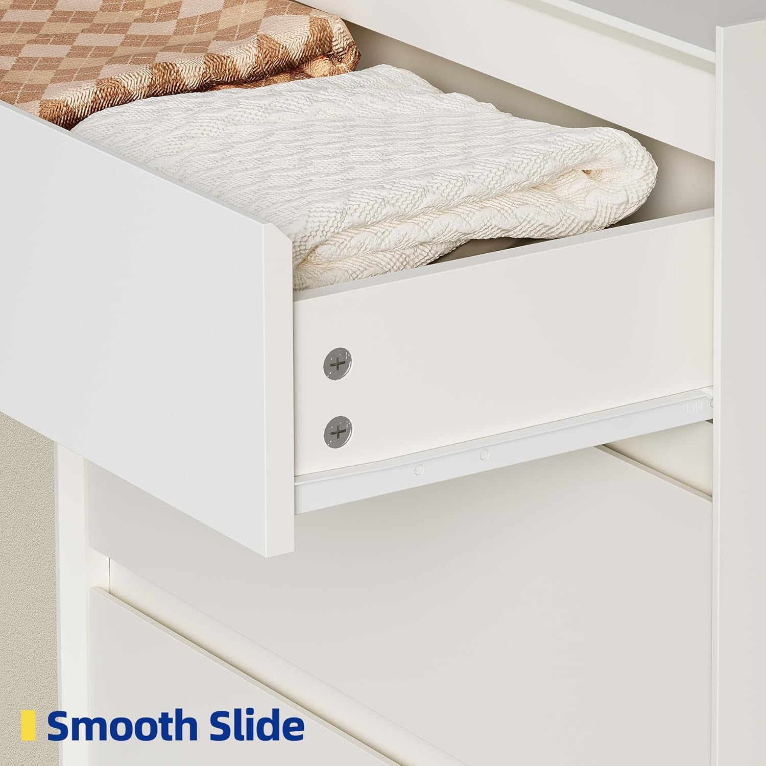 White Tall Dresser, 5 Drawer Dresser for Bedroom, Wood Chest of Drawers, Modern Storage Cabinet for Living Room