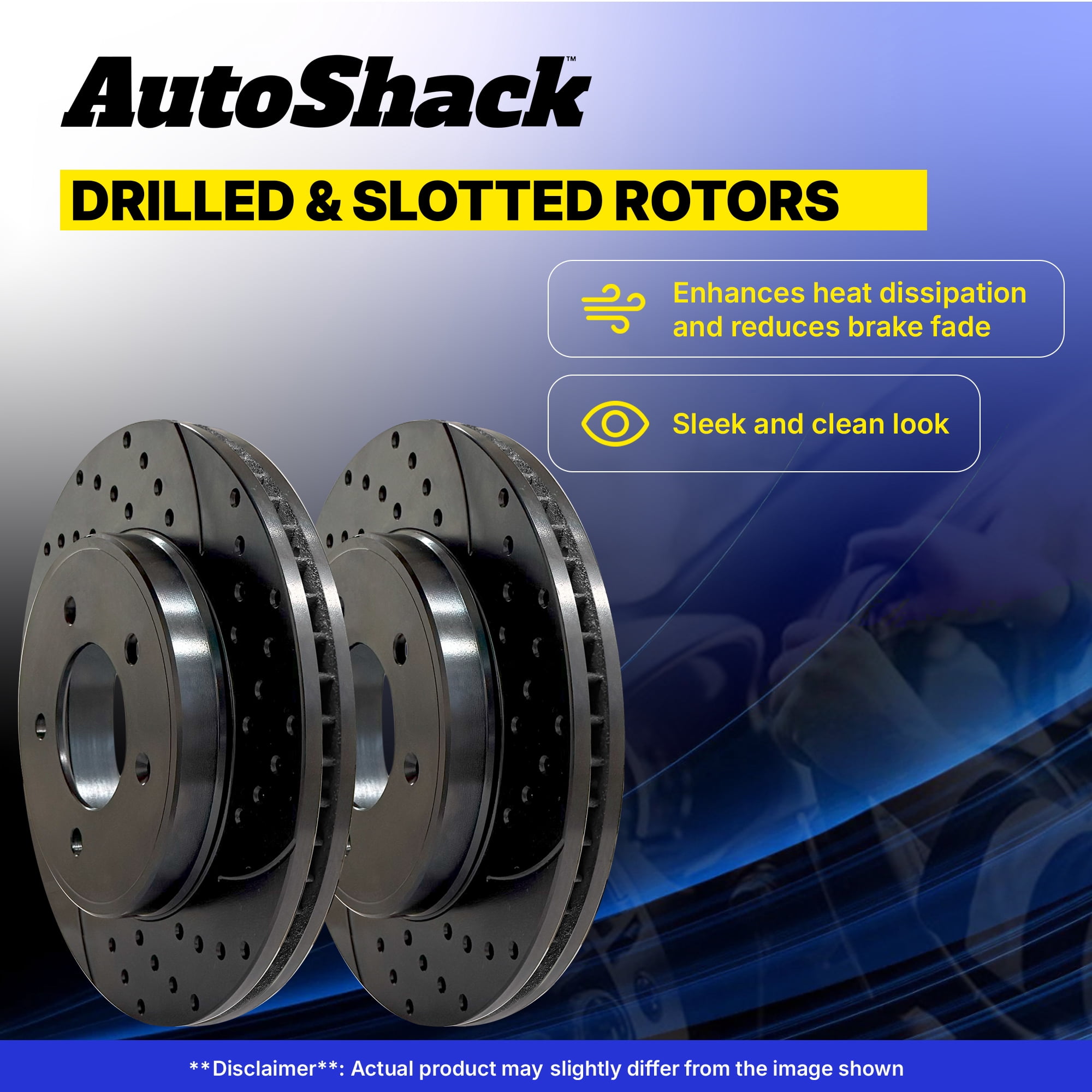 AutoShack Front Brake Rotors for Chevrolet, Impala 2006-2013, FWD V6 3.5L 3.6L 3.9L V8 5.3L - E-Coated Drilled & Slotted - Black Finish - NightGuard - 11.93" (303.1 mm), 5-Lug
