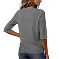 thumbnail image 4 of Qwertyu Short Sleeve Sweater for Women Summer Square Neck Pullover Tops Business Casual Lightweight Sweaters Spring Fall Clothes 2026 Gray XL, 4 of 5