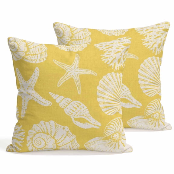 Throw Pillow Covers 18x18 Inch Set of 2 Shell Starfish Decorative Pillows Cushion Case Soft Square Pillowcases Yellow Coastal Coral Conch Throw Pillows for Couch Sofa Bed Chair Home Decor