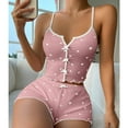 thumbnail image 3 of Contrast Color Slit Front Pajama Set - Adjustable Suspender & Heart Print Shorts, Stylish Two-Piece Sleepwear for Women,Pink L, 3 of 4