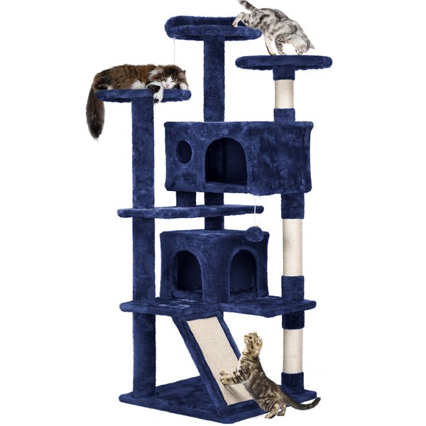 SmileMart 54" Double Condo Cat Tree with Scratching Post Tower, Navy