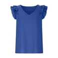 thumbnail image 6 of Summer Saving Wycnly Womens Blouses and Tops Dressy Casual Ruffle Sleeve Plus Size Soft Cotton Linen Tshirts Summer Solid V-Neck Short Sleeve Cute Tees Tops Blue l, 6 of 7