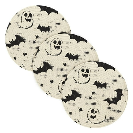 

BZSMCE Mats for Pots Pans Place Adorable Ghosts Bats Silhouettes Simple Style Pattern Pot Mats
