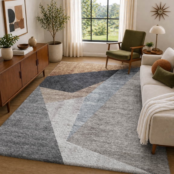 Addison Rugs Dream Shag Premium Machine Washable Transitional Art Deco Taupe Rectangle Rug, 10' x 14'