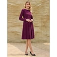 thumbnail image 3 of DARING DIVA Long Sleeve Pleated Crew Neck Belted A-Line Dress M Purple, 3 of 6