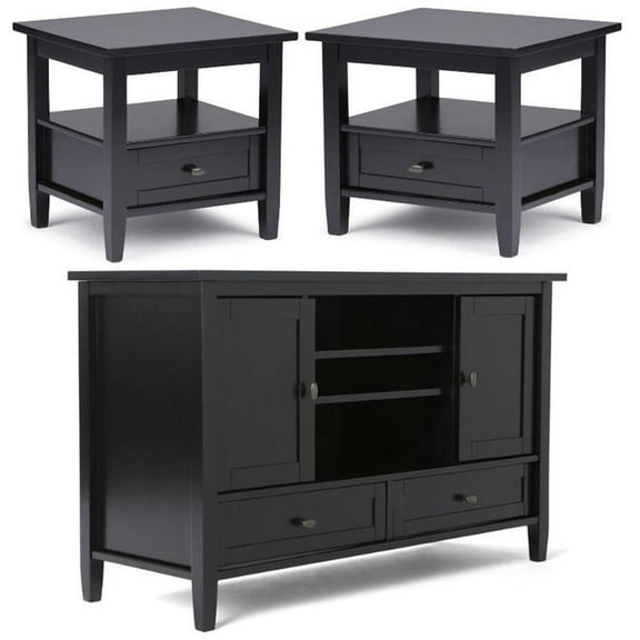 Home Square 3-Piece Set with 47" TV Media Stand and 2 20" End Side Tables