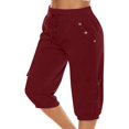 thumbnail image 3 of Pantalons Capri Décontractés pour Femmes Taille Élastique Extensible Longueur 3/4 avec Poches, 3 of 8