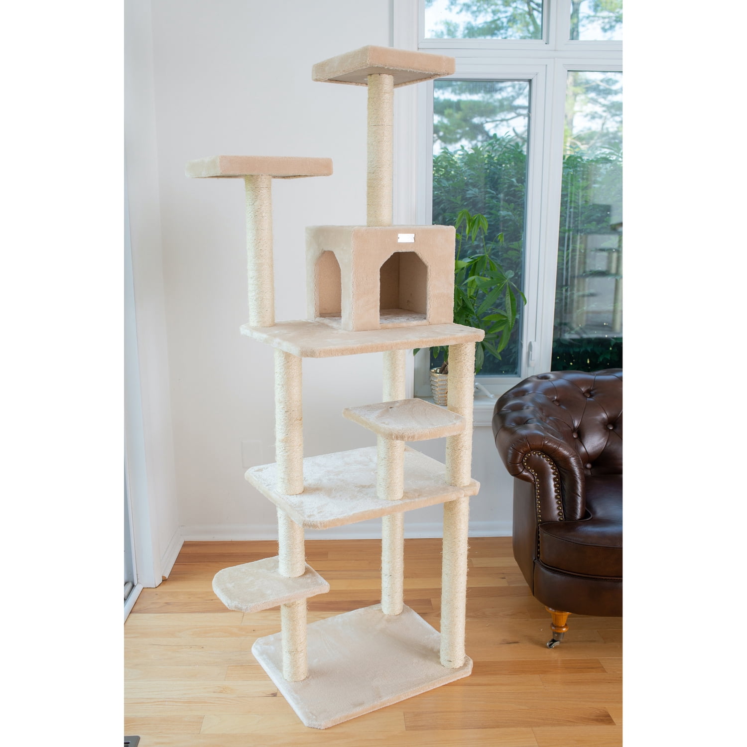 GleePet 74"real wood Cat Tree GP78740821 Beige 7 Levels