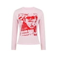 thumbnail image 4 of KOMOO Women Print T-Shirt Face Print Long Sleeve Crop Top Vintage E-Girl Harajuku Y2k Slim Tee Tops, 4 of 9