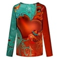 thumbnail image 4 of Femmes Exquis Rétro Belle Col Rond Impression Manches Longues Polyester Top Chemisier Shirt (Vert, M), 4 of 4