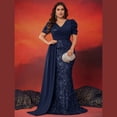 thumbnail image 3 of AURA Plus Size Evening Dress Sequin V Neck Short Sleeve Party Wear 0XL to 4XL, 3 of 6