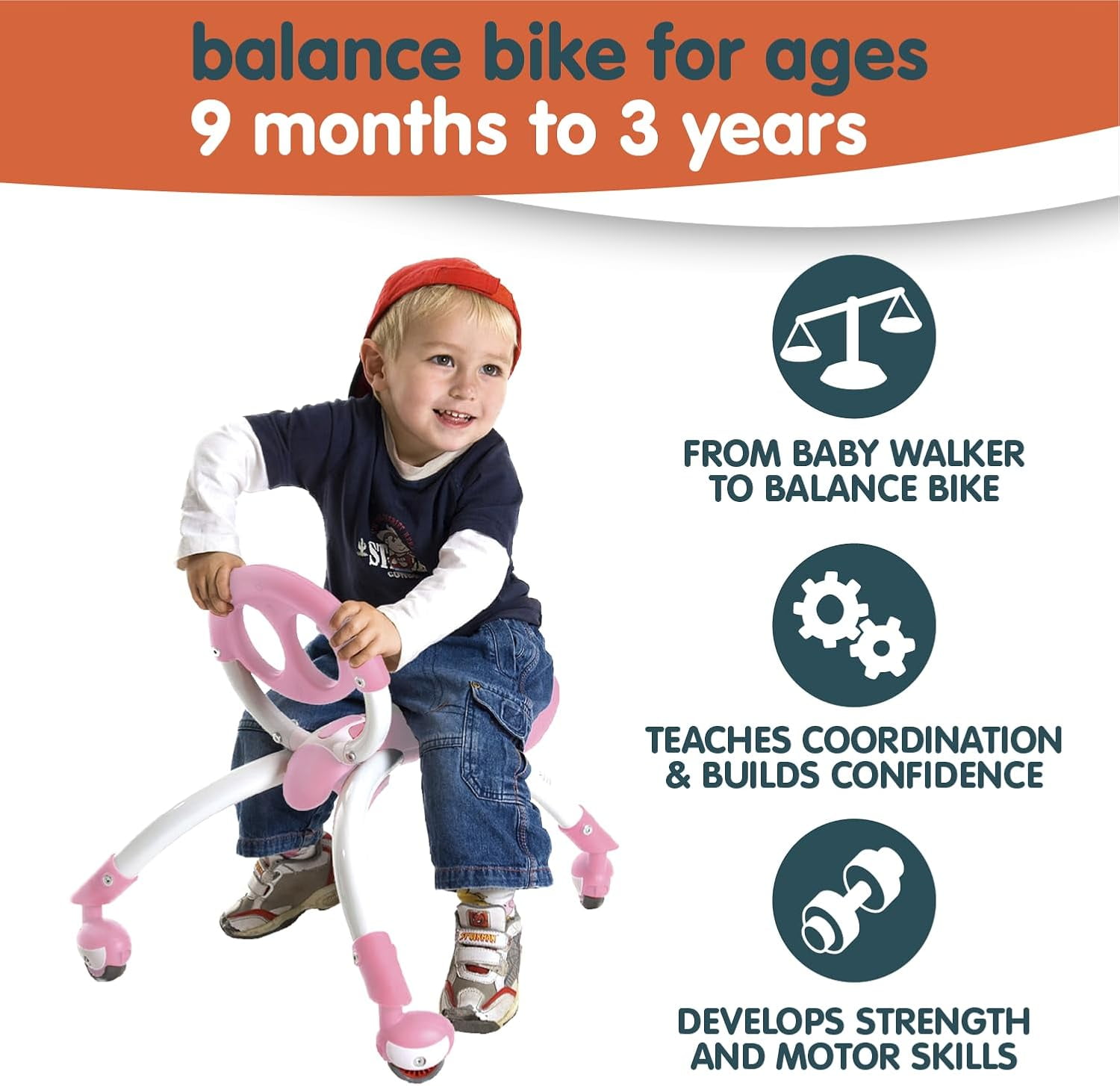 Pewi Ybike Ride On Toy and Walking Buddy Baby Walker, Pink