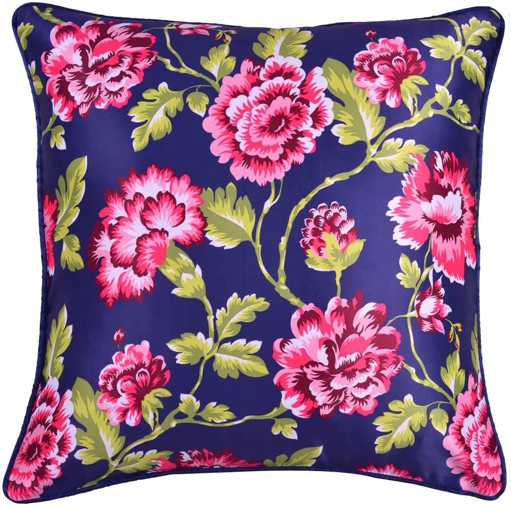 Throw Pillow Covers Set of 1 for Living Room Table, Floral Printed Cushion Case, 20x20 inches - Dark Blue - Home Decor - image 5 of 7