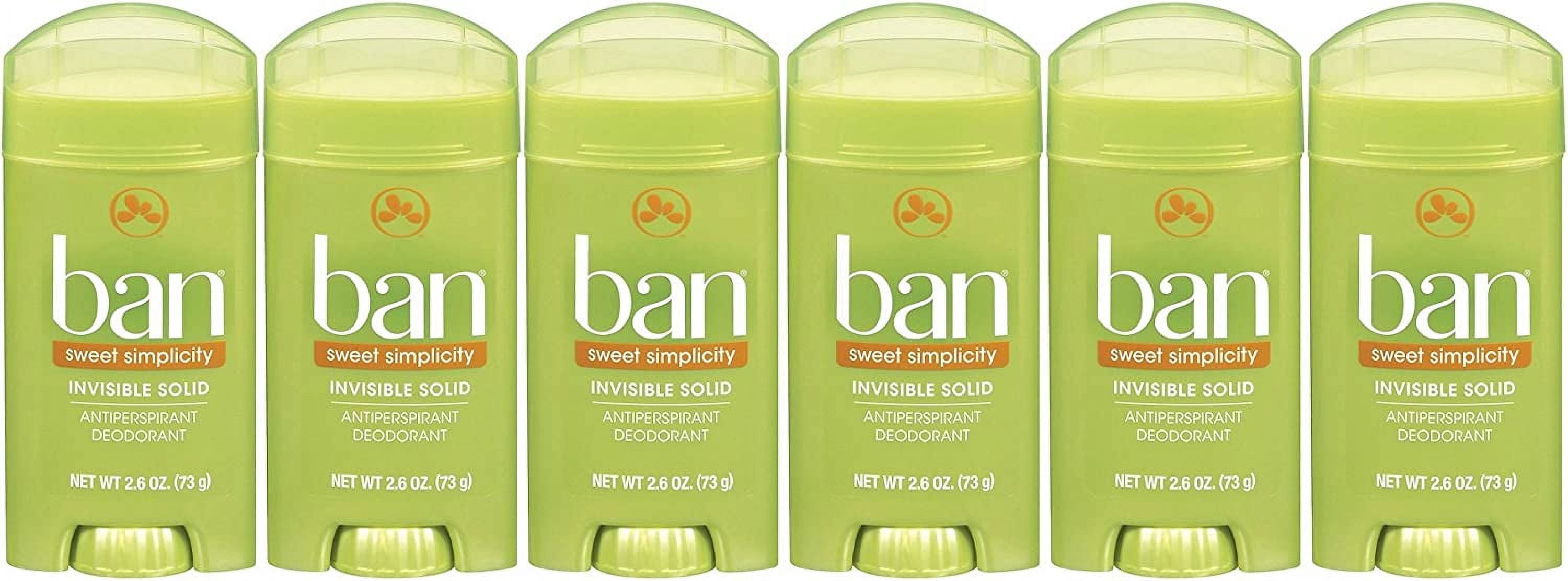 Ban Antiperspirant & Deodorant Invisible Solid Unscented, 2.6 oz, 6 Pack