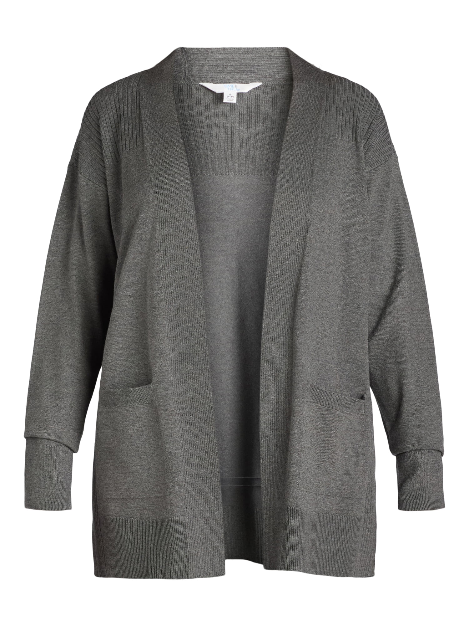 Time and Tru Women's and Women's Plus Open Front Cardigan Sweater, Sizes XS-4X