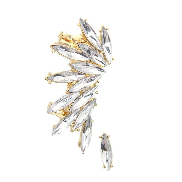 Clips Bajo Sol Dividir Pendientes De Cristal Pendientes De Orejas De Rhinestone Pendientes De Moda Pendientes De Cristal En Forma De Abanico