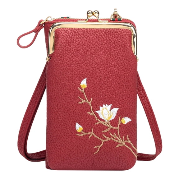 WWG Women's Sling Crossbody Wallet with Phone Pocket, Mini Small Purse with Adjustable Strap, Multiple Card Slots and Zippered Compartments, Stylish Embroidered Leather Body Wallet,