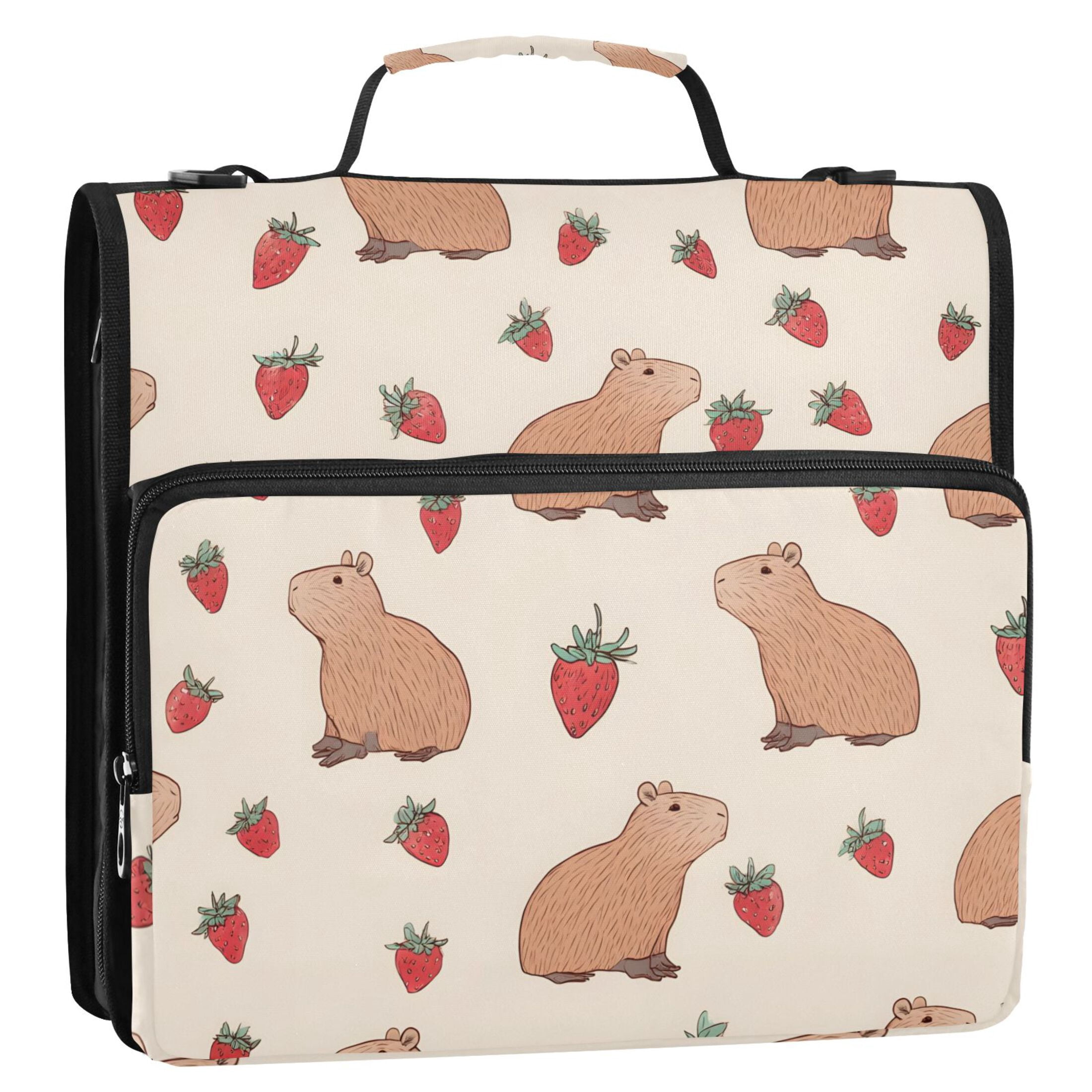 ALAZA Zipper Binder Capybara Strawberry Pattern 3 Ring Trapper Keeper File Folder Organizer Bag