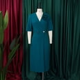 thumbnail image 3 of AURA Womens Summer 2025 V Neck Short Sleeve Pleated Midi Dress High Waist Solid Color Elegant, 3 of 9