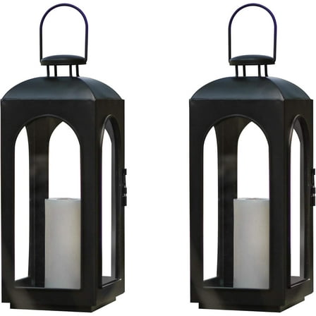 Set of 2 High Indoor Outdoor Decorative Clear Glass Candle Lanterns Light Hanging/Holder - No Candles Included (15.6)
