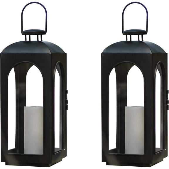 Set of 2 High Indoor Outdoor Decorative Clear Glass Candle Lanterns Light Hanging/Holder - No Candles Included (15.6)