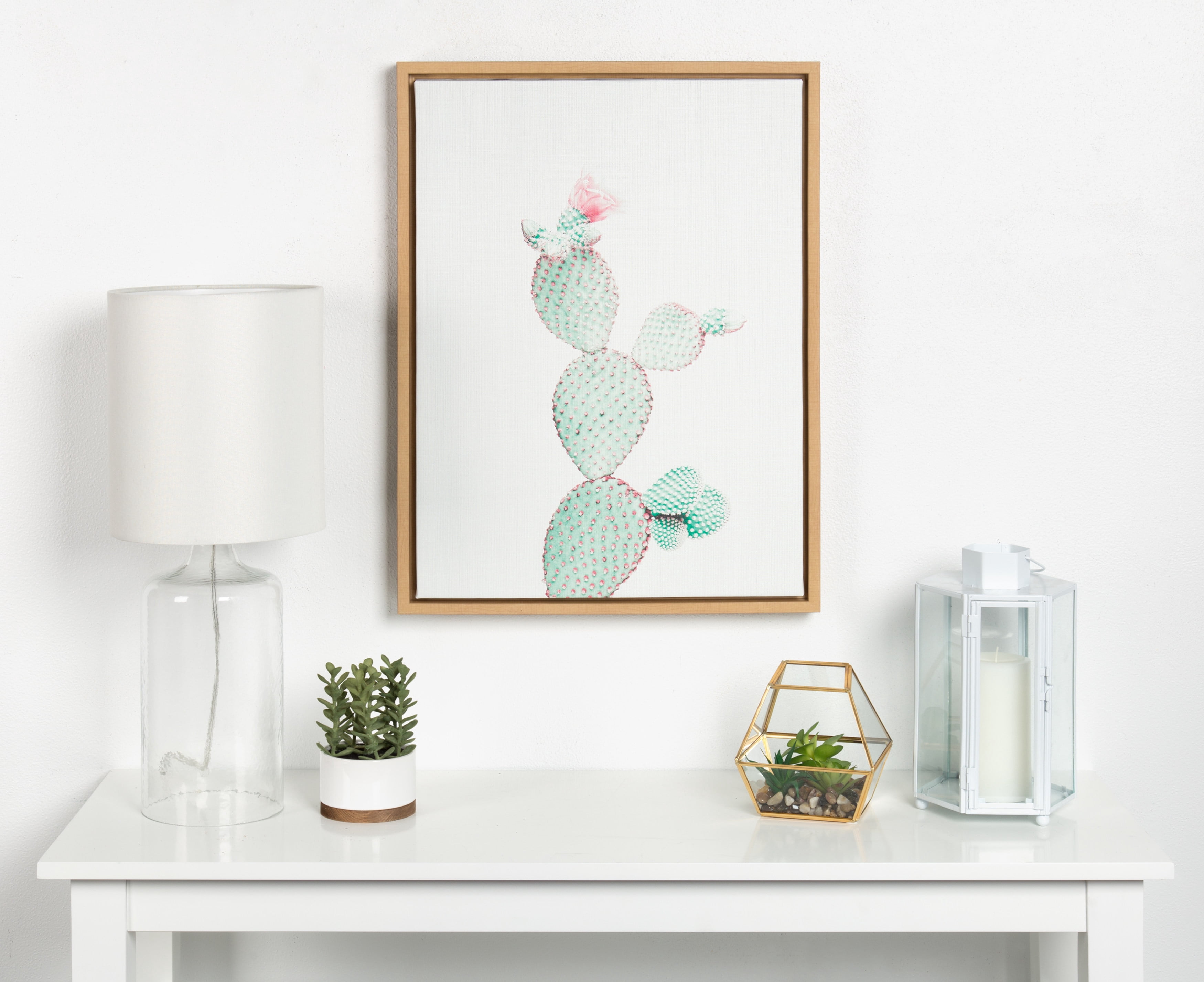 Kate and Laurel Sylvie Prickly Pear Cactus Framed Canvas Wall Art by Simon Te Tai, 18x24 Natural