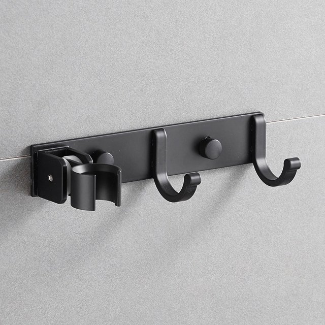 Soporte de ducha de mano ajustable universal negro con gancho, soporte de ducha de aleación de aluminio montado en la pared, soporte de cabezal de ducha autoadhesivo de 18-21 mm sin perforación