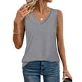 thumbnail image 4 of Bovemsi Tank Tops for Women Summer Trendy V Neck Tops Shiny Trim Loose Fit Casual Sleeveless Shirts Fashion 2025, Gray Women's Summer Tank Tops, M, 4 of 9