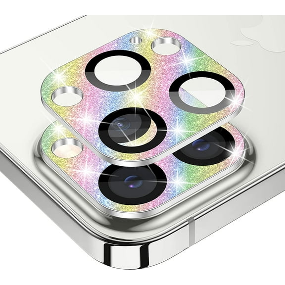 for iPhone 13 Pro - iPhone 13 Pro Max Camera Lens Protector, Tempered Glass Camera Cover Screen Protector Accessories, Aluminum Alloy Metal, Case Friendly(Colorful Glitter)