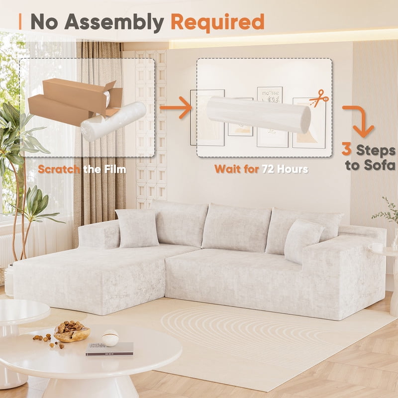 Homall 108" Sectional Sofa Boneless Cloud Couch with L-Shape Chaise Modular Sofa Couch with Deep Seat No Assembly for Living Room,Studio,Apartment,Chenille Beige
