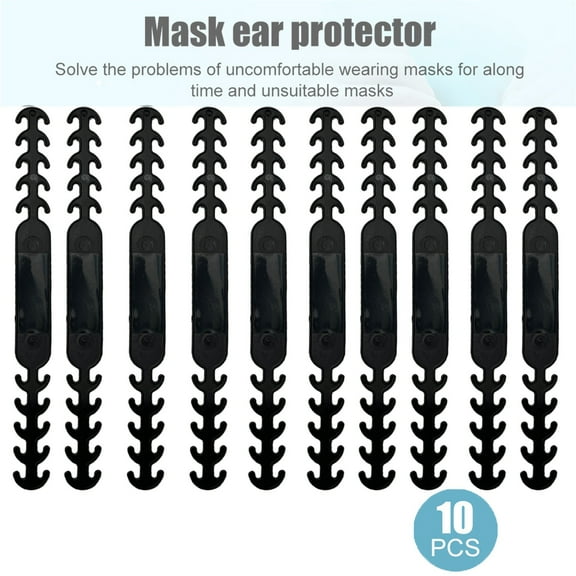 Wancir Adjustable Mask Extender Strap, Mask Ear Saver, Mask Holder, Mask Straps, Masks Extension Ear Protectors (10PCS, Black)